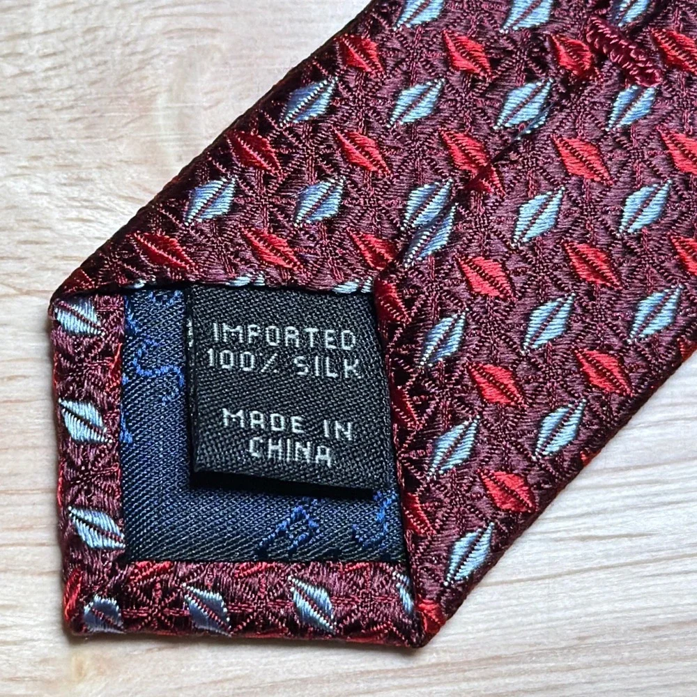 Jos. A. Bank Necktie Mens One Size Burgundy Geometric Silk Executive Collection